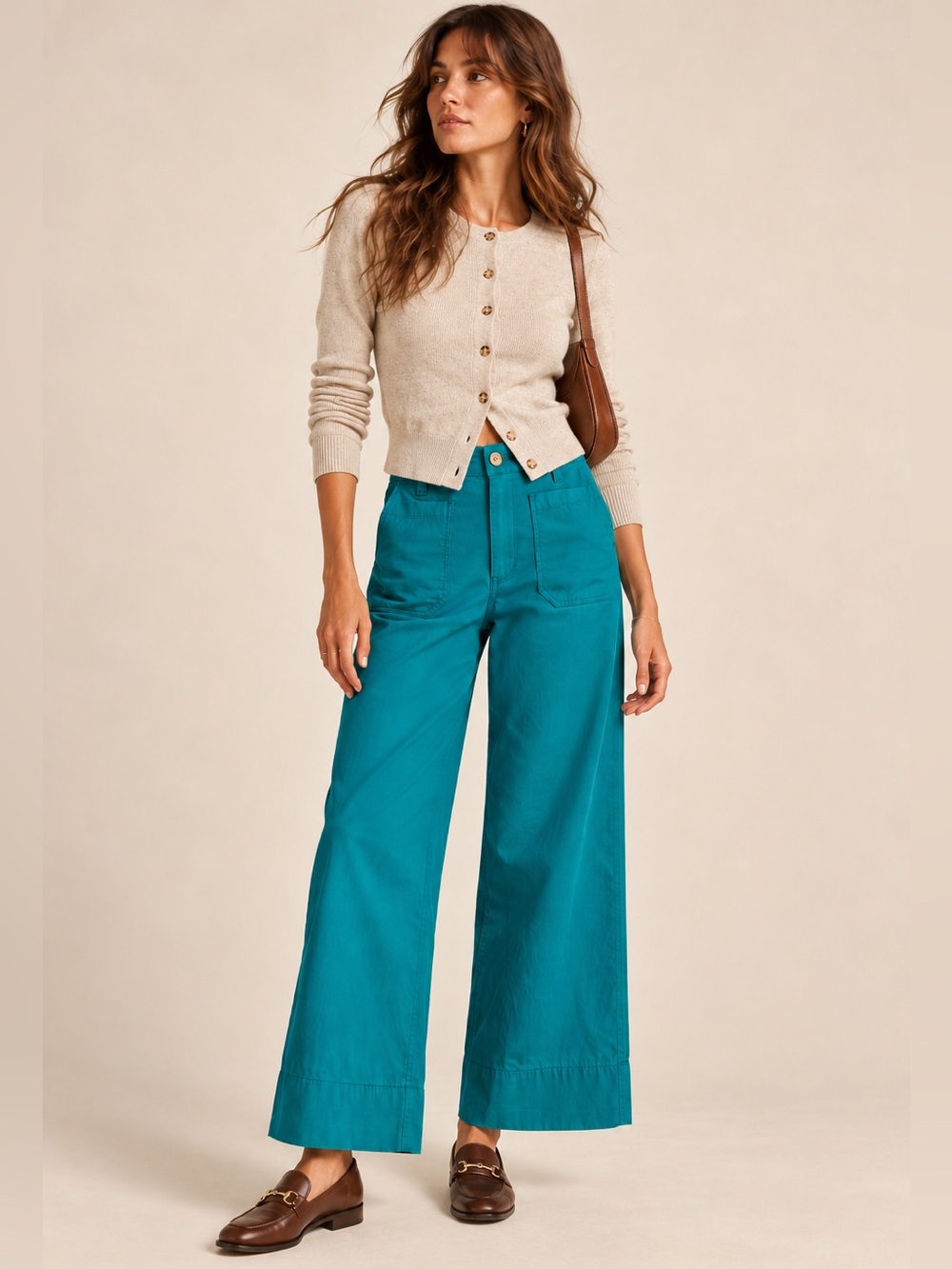 Maeve Anthropologie The Colette Teal Wide Leg Cropped Pants 27P Linen Blend